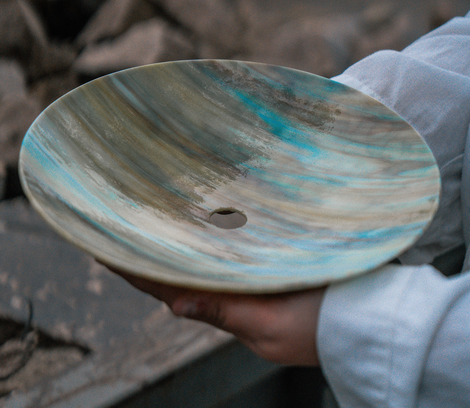 A close view of hand-rolled specialty glass
