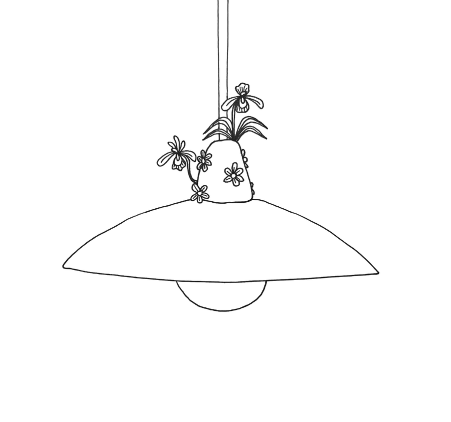 Sketched glass pendant light