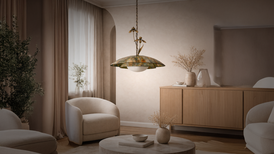 A Verrite pendant light in a softly lit interior